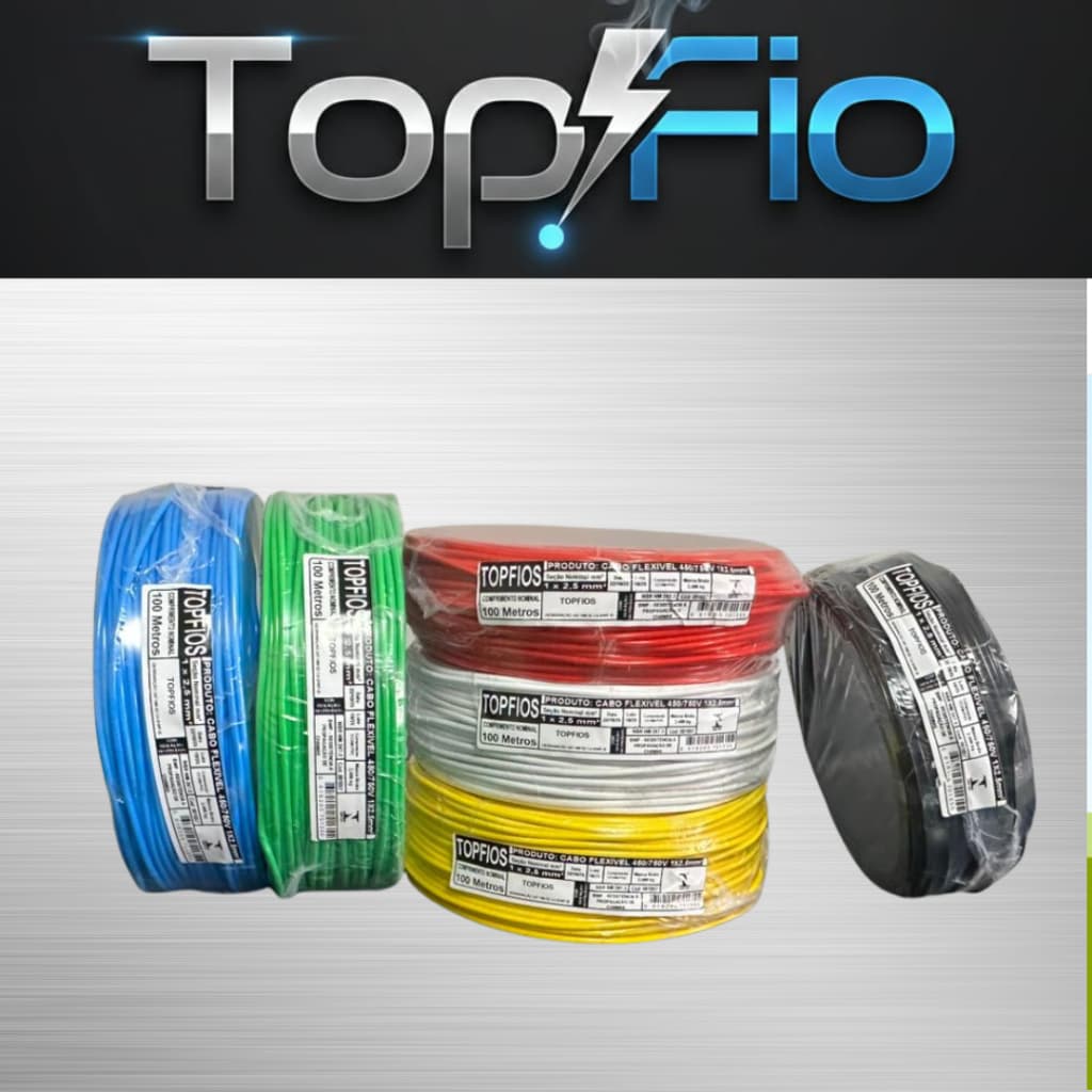 Cabo Elétrico Flexível 2,5mm Rolo 50 Metros 750v Topfio Fio de Tomada Residencial Antichama