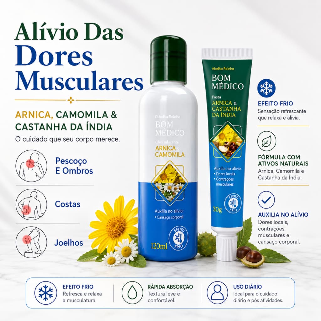 Kit Bom Médico Pasta Arnica Castanha Índia E Óleo Relaxante Arnica Camomila Sensação Refrescante Para Relaxamento Abelha