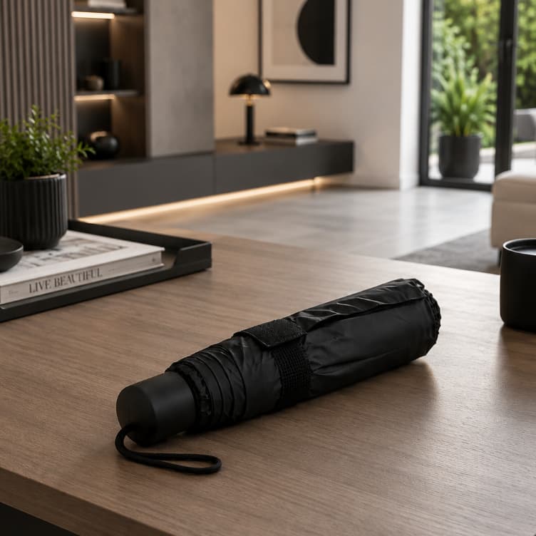Guarda-Chuva Dobrável Automático Preto Compacto Portátil
