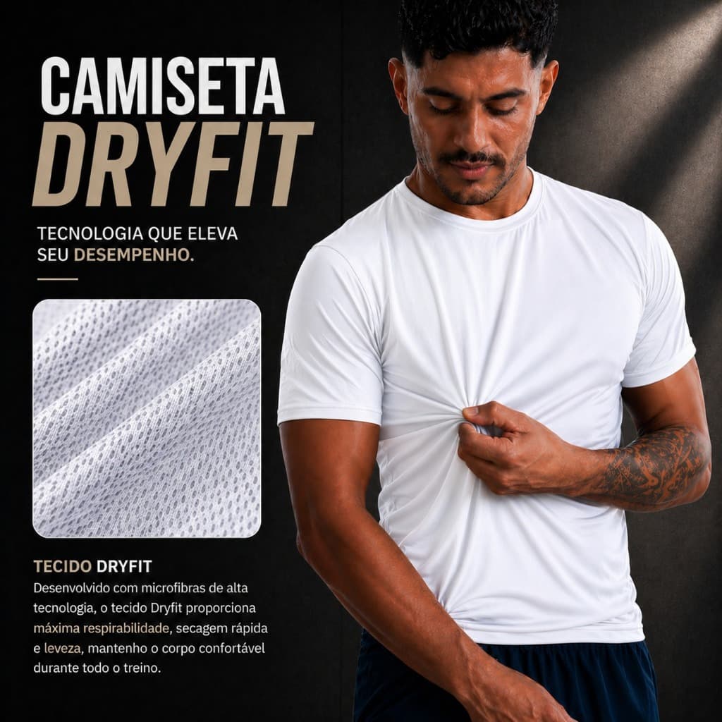 Camiseta Dry Fit Poliéster Casual Treino Academia Esportes Exercícios Corrida Musculação Fitness
