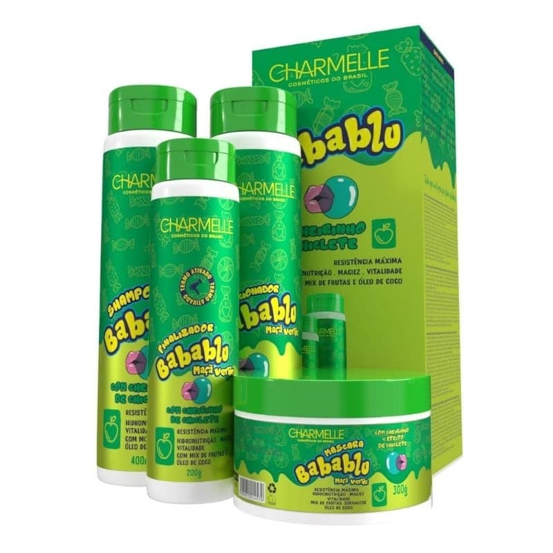 Kit Capilar Babablu Maçã Verde Charmelle 4 Produtos (Shampoo, Condicionador, Máscara e Finalizador)