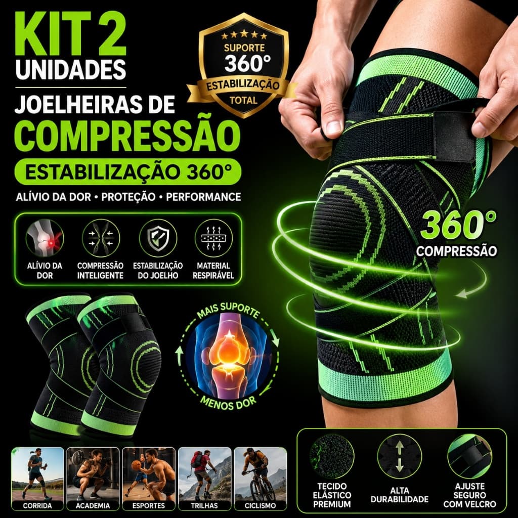 Joelheira de Compressão Tensor – Alívio Rápido da Dor no Joelho | 1 ou 2 Peças | Para Academia, Corrida, Caminhada