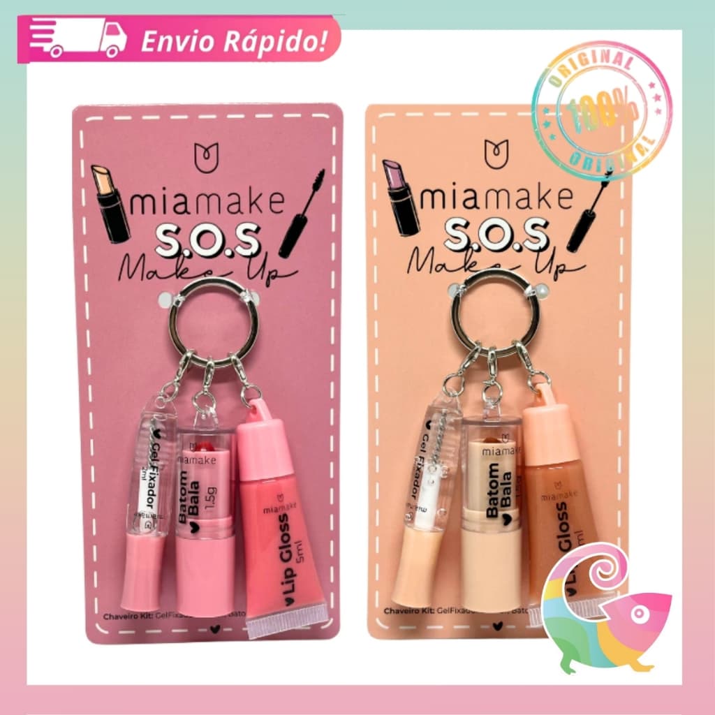 Kit Chaveiro 3 em 1 Mia Make SOS Make Up –  Tenha Sempre Uma Maquiagem Portátil Para Sua Bolsa