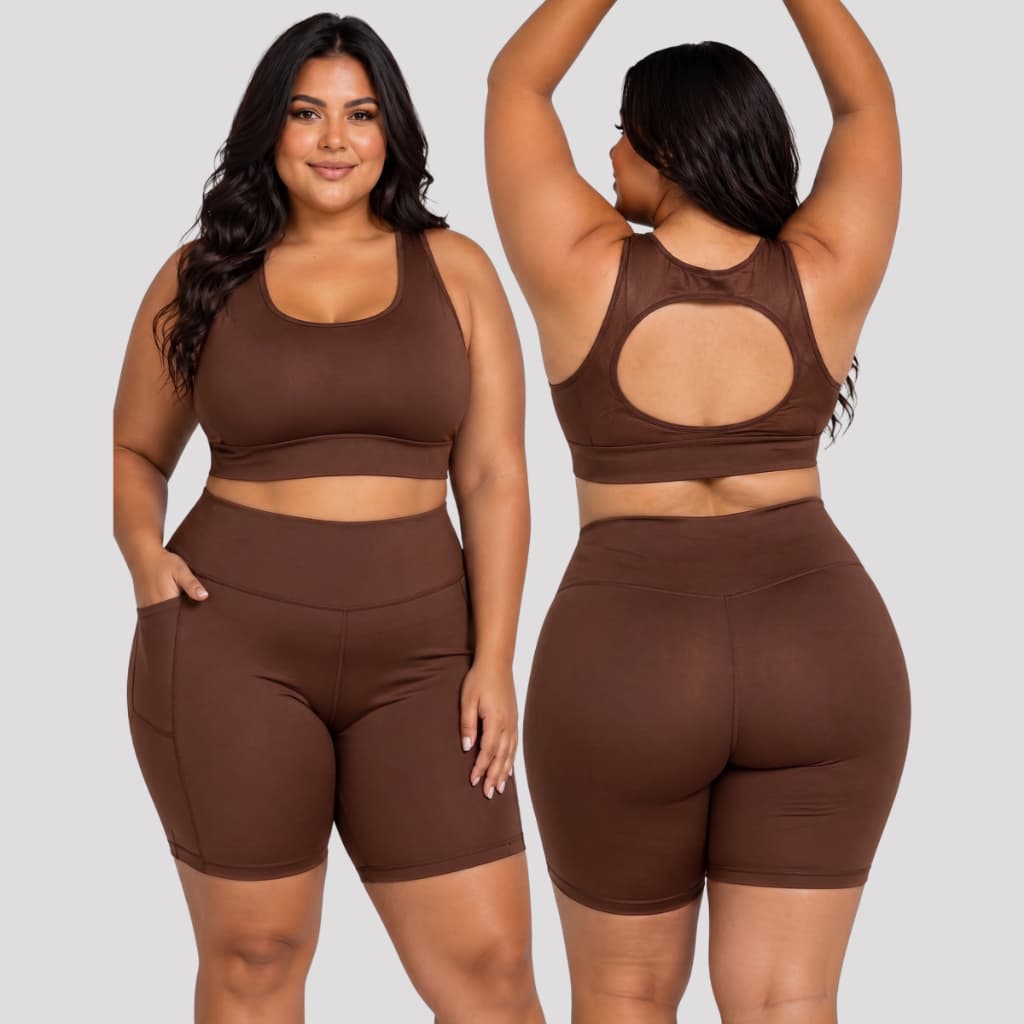 Conjunto Plus Size Academia Top Kit Fitness Bermuda Treino