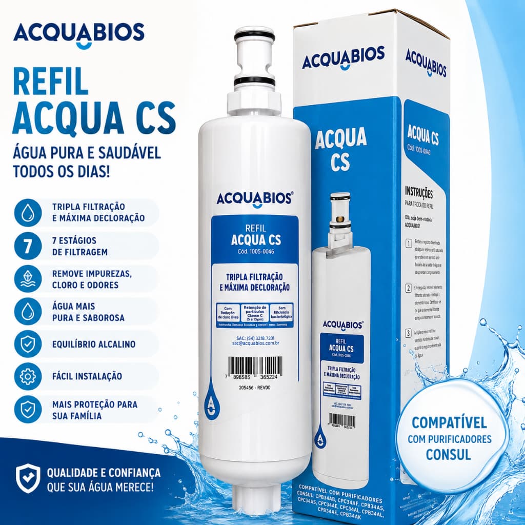 Refil Filtro Acquabios Acqua CS10 Original 7 Estágios Purificador Electrolux Água Pura e Sem Cheiro