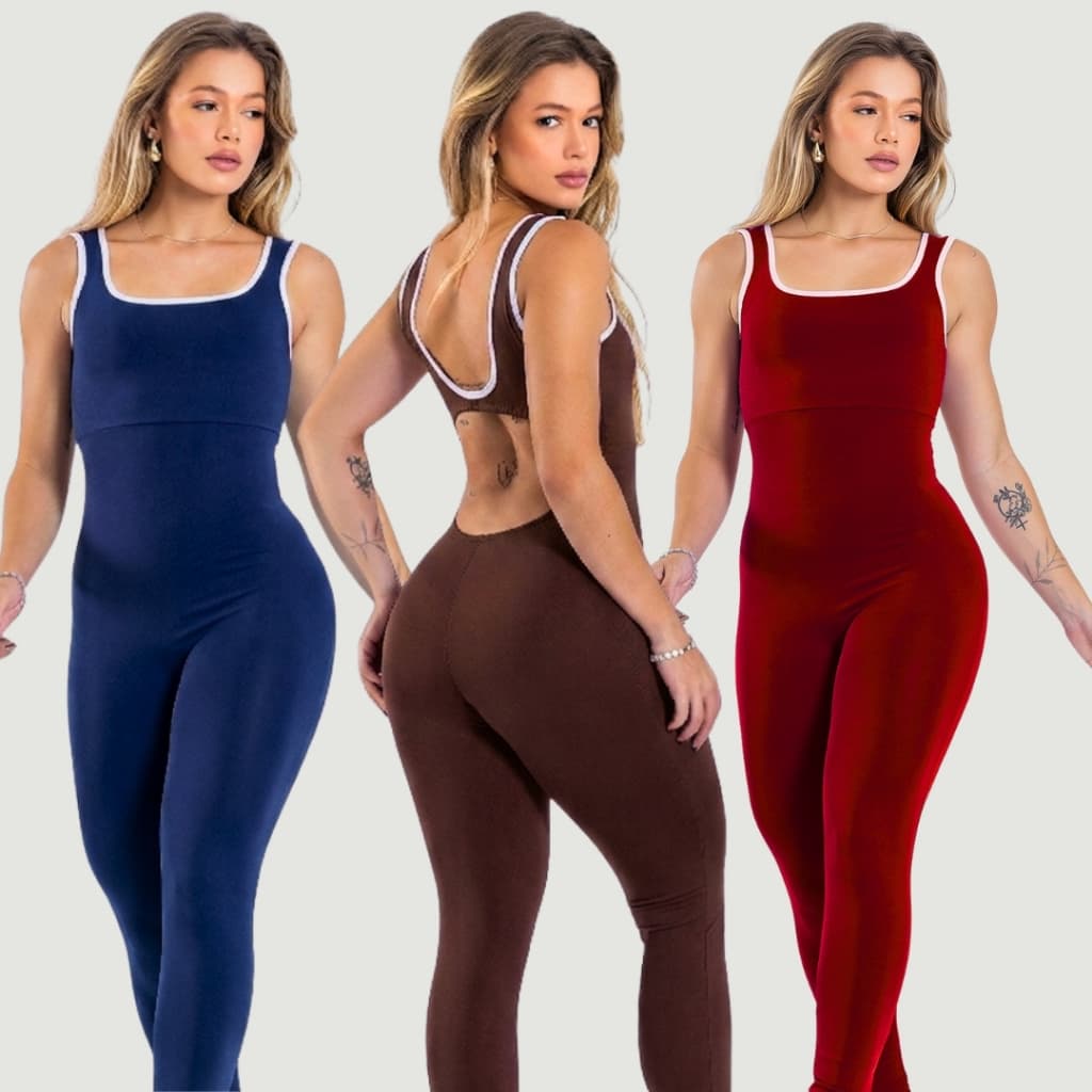 Macacão Feminino Fitness Suplex Com Recorte Nas Costas Academia