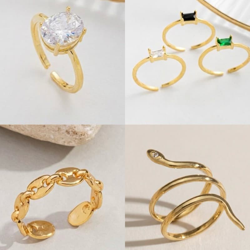 Anel Feminino Ajustável com Pedra Cristal Brilhante Feito em Moeda Antiga Aneis Variados Dourado