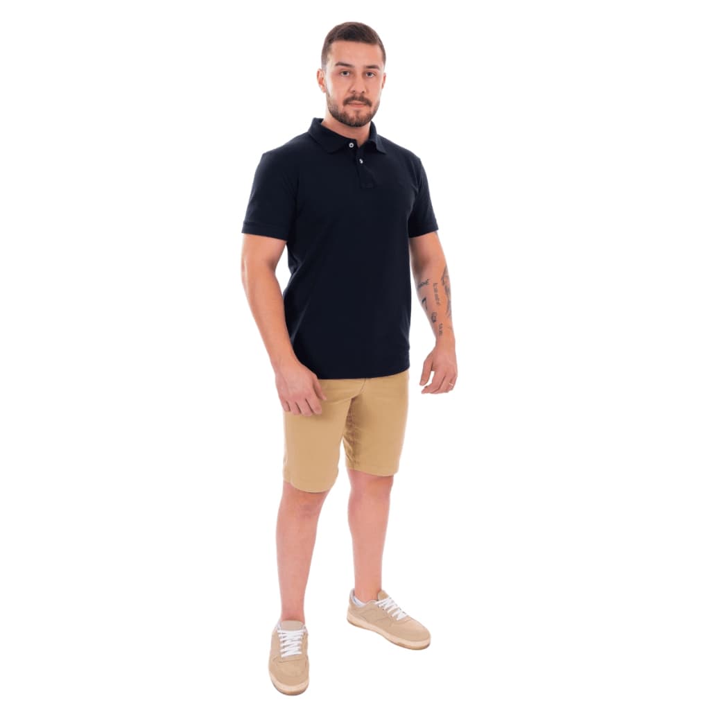 Camiseta Polo Masculina Slim Preta Tecido Piquet Gola Clássica com Botão Casual