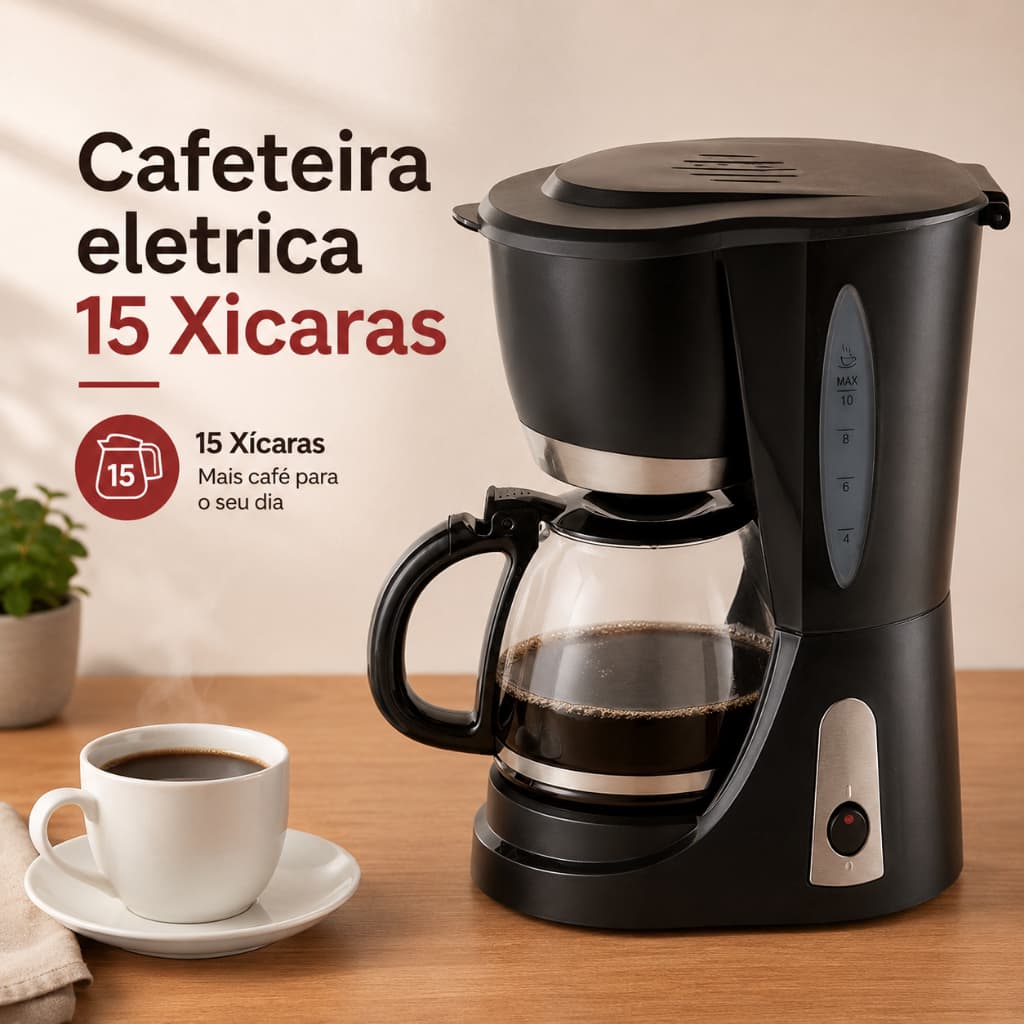 Cafeteira 15 Xícaras Cafeteira Preta Elétrica Agratto Cafeteira Jarro de Vidro 127V Maquina de Café