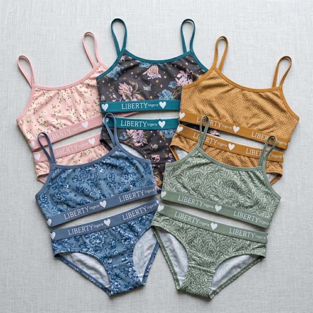 Kit 5 Conjuntos Infantil Calcinha e Sutiã Sem Bojo Microfibra Estampado Confortável Menina