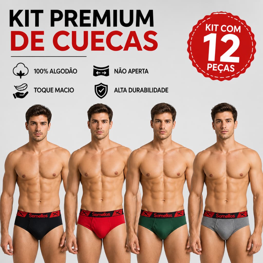 Cuecas adulto Kit 12 Cueca Slip Tradicional Algodao Premium Somellos