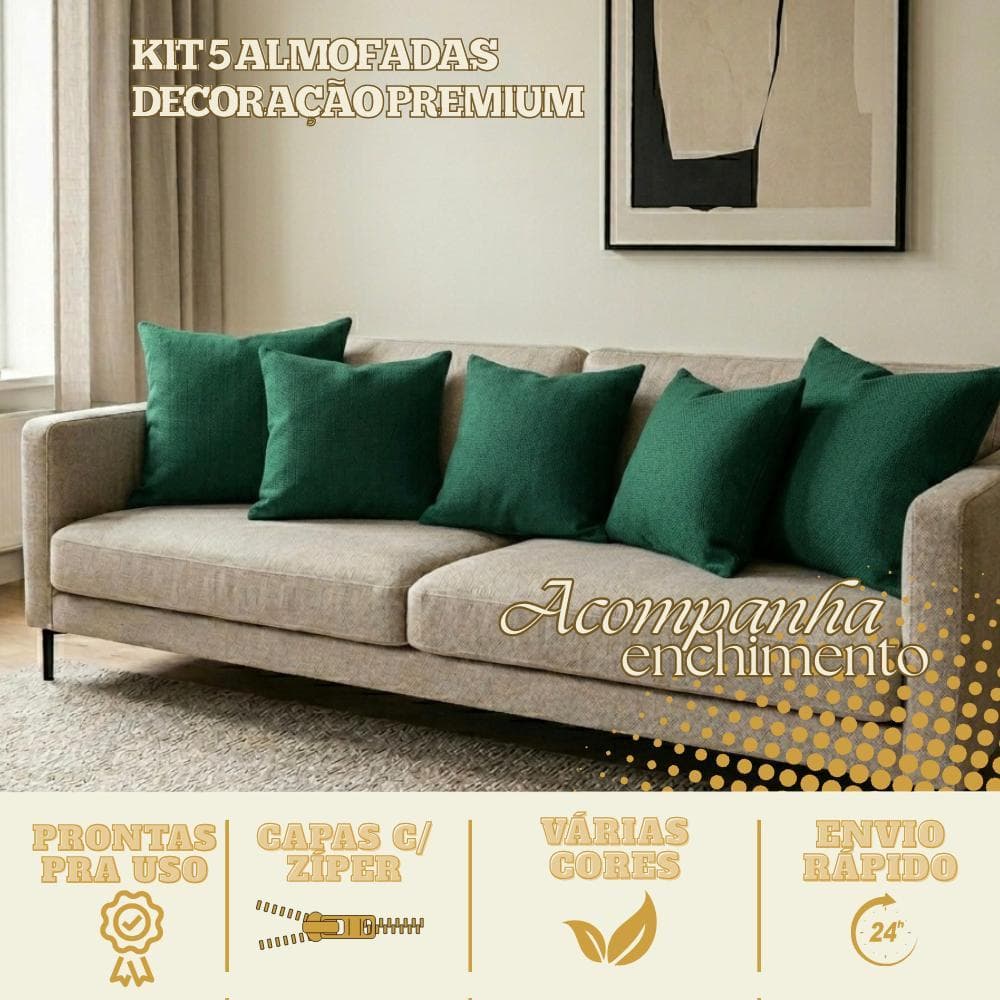 KIT c/ 5 ALMOFADAS DECORAÇÃO PREMIUM CORES SÓLIDAS PARA QUARTO SALA OU SOFÁ c\ENCHIMENTO