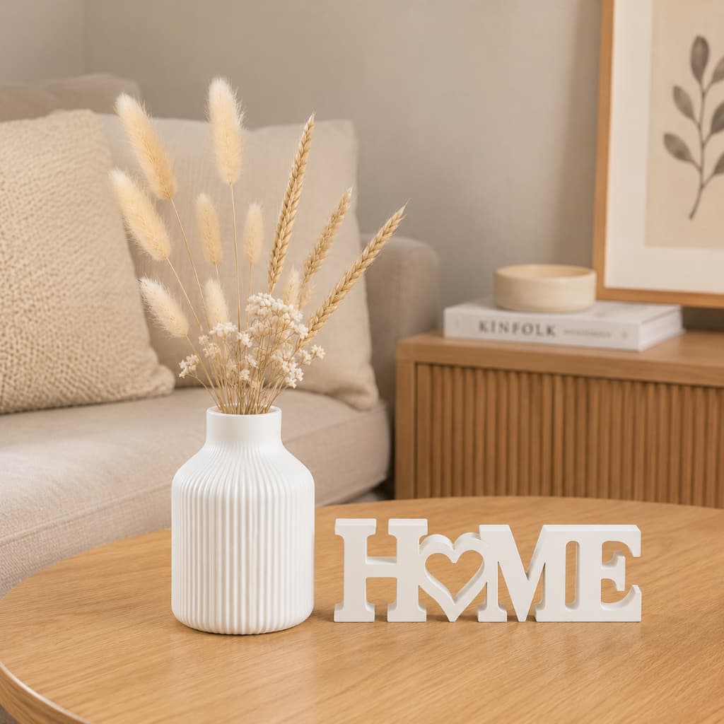 Kit Vaso e letreiro Decorativo Moderno homeo Canelado Minimalista Sala Quarto Mesa Home Office