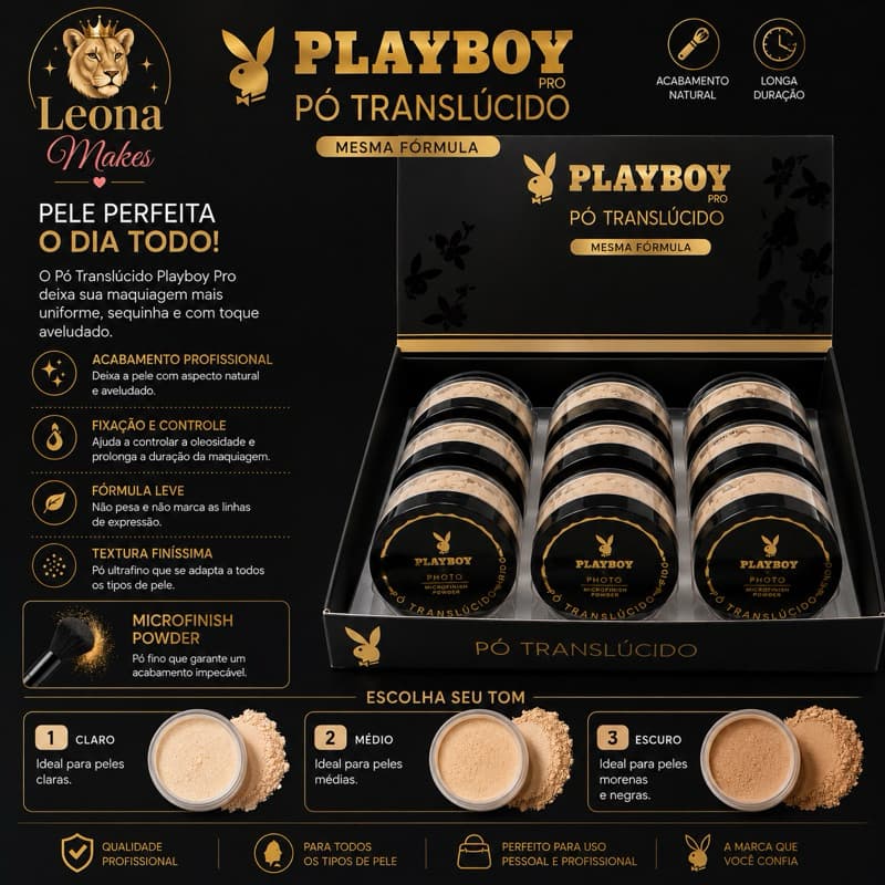 Pó Translúcido Playboy Pro – Acabamento Matte e Aveludado