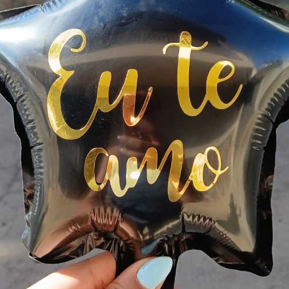 Kit Adesivo EU TE AMO DOURADO METALIZADO 9x9 cm | Vinil para Balão Metalizado