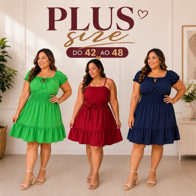 Vestido Plus Size Soltinho Midi Feminino Confortável Casual