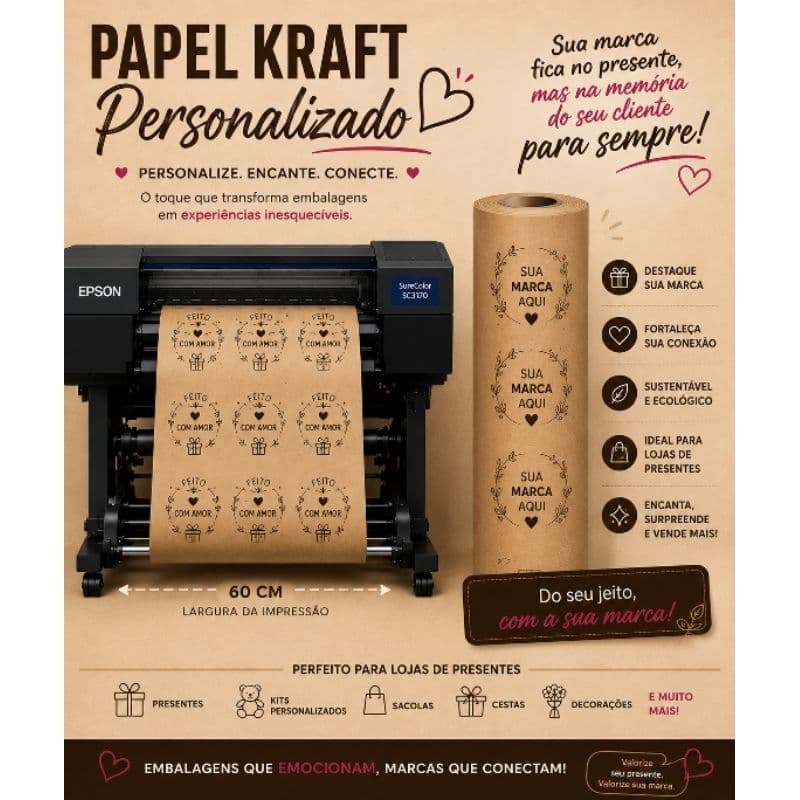 Bobina papel kraft personalizado com sua logo