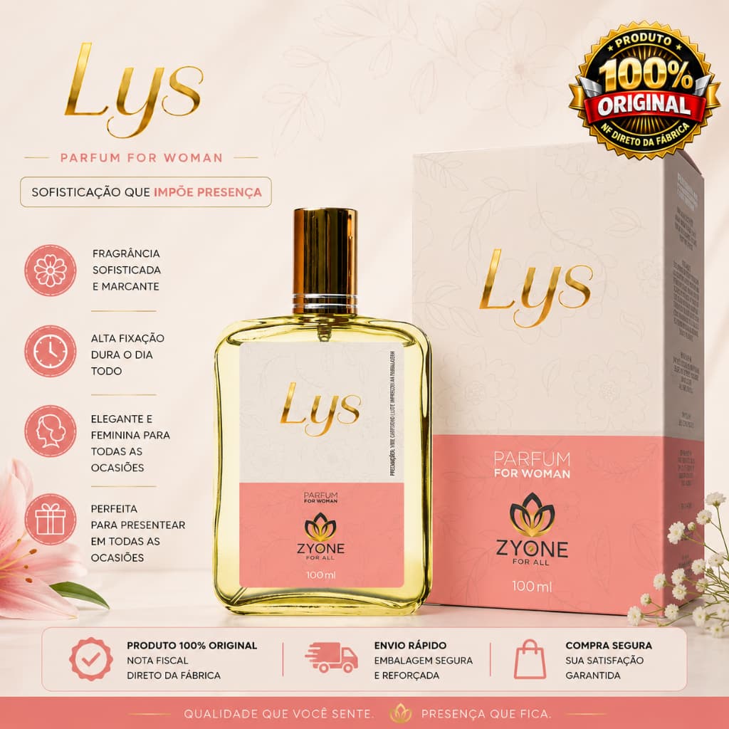 Perfume Lys Feminino Zyone Alta Fixação 25% de Essência Importada Parfum - Lily