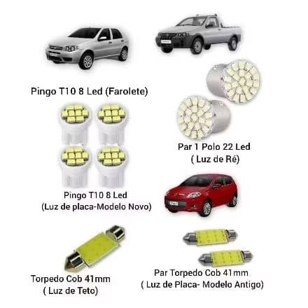 Kit Led Palio 1996 a 2018 Strada 1998 a 2019 Meia luz dianteira( Farolete) Luz de Teto Placa Ré