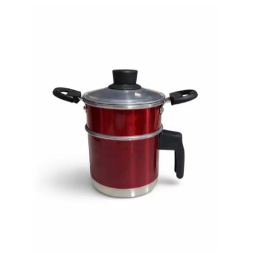 Panela de Cuscuz Mini Individual Cuscuzeiro Cozido a Vapor em Alumínio Tampa de Vidro VERMELHO