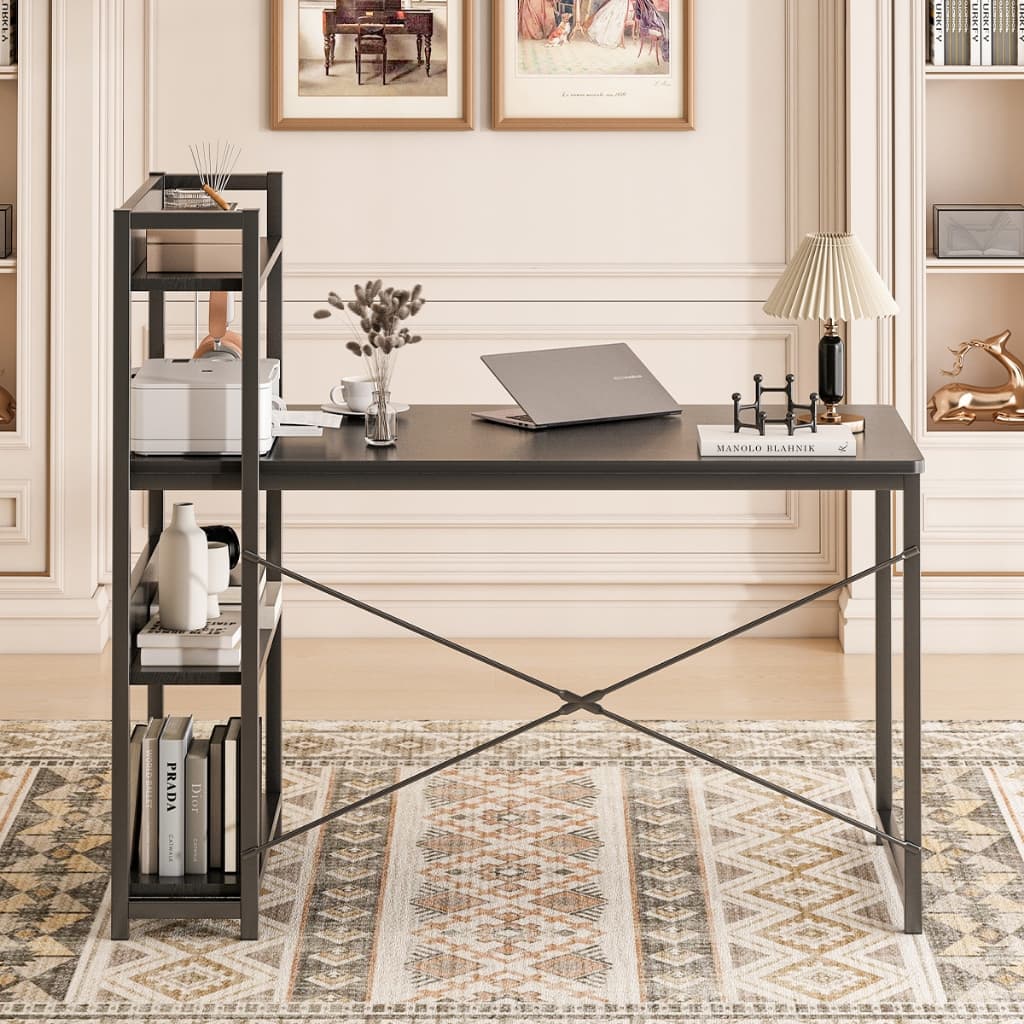 Mesa Escrivaninha Para Estudo E Home Office,Com 4 prateleiras, MDF,Mesa De Computador Escrivaninha,Pé Metalon Industrial