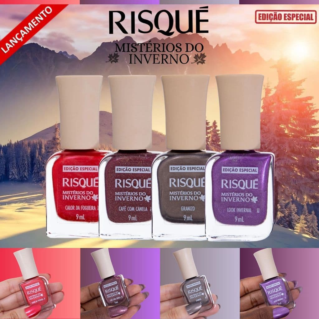 Kit Esmaltes Metálicos Risqué Mistérios do Inverno Coleção Especial Lançamento 9ml