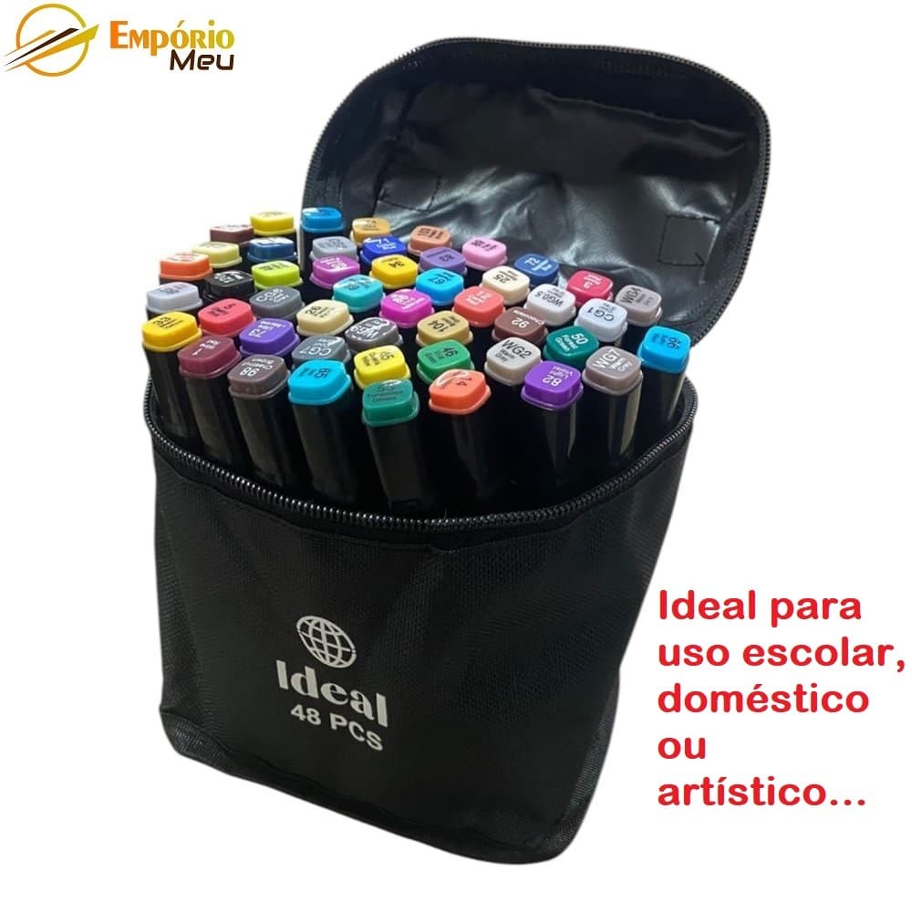 Kit Canetas Hidrográficas Coloridas 48 Cores Estojo Completo Desenho Artesanato