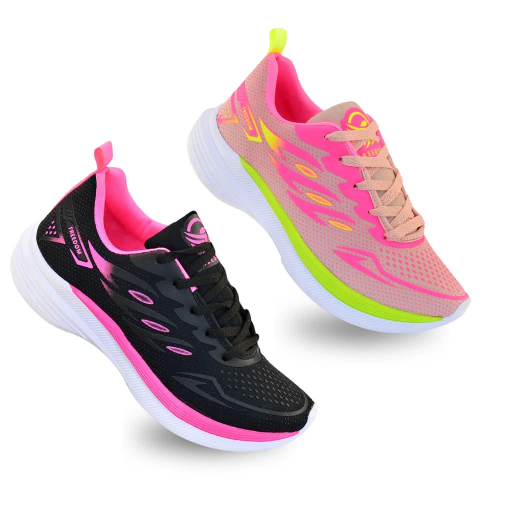 Kit 2 Pares Tenis Feminino Fit Esportivo Academia Corrida Confortavel Macio Leve