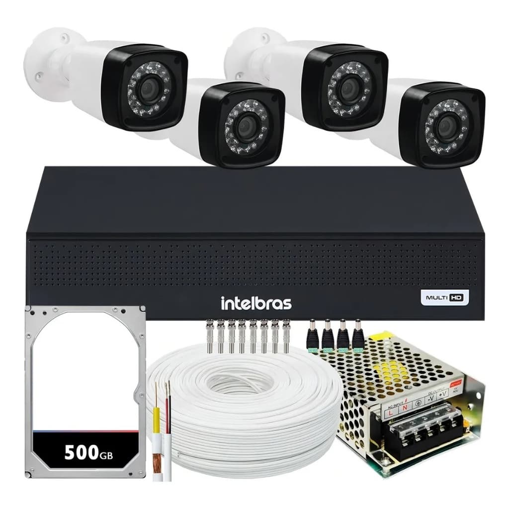 Kit Cftv 4 Cameras Segurança 1080p Full Hd Dvr Intelbras 4ch MHDX 1004-C Bullet