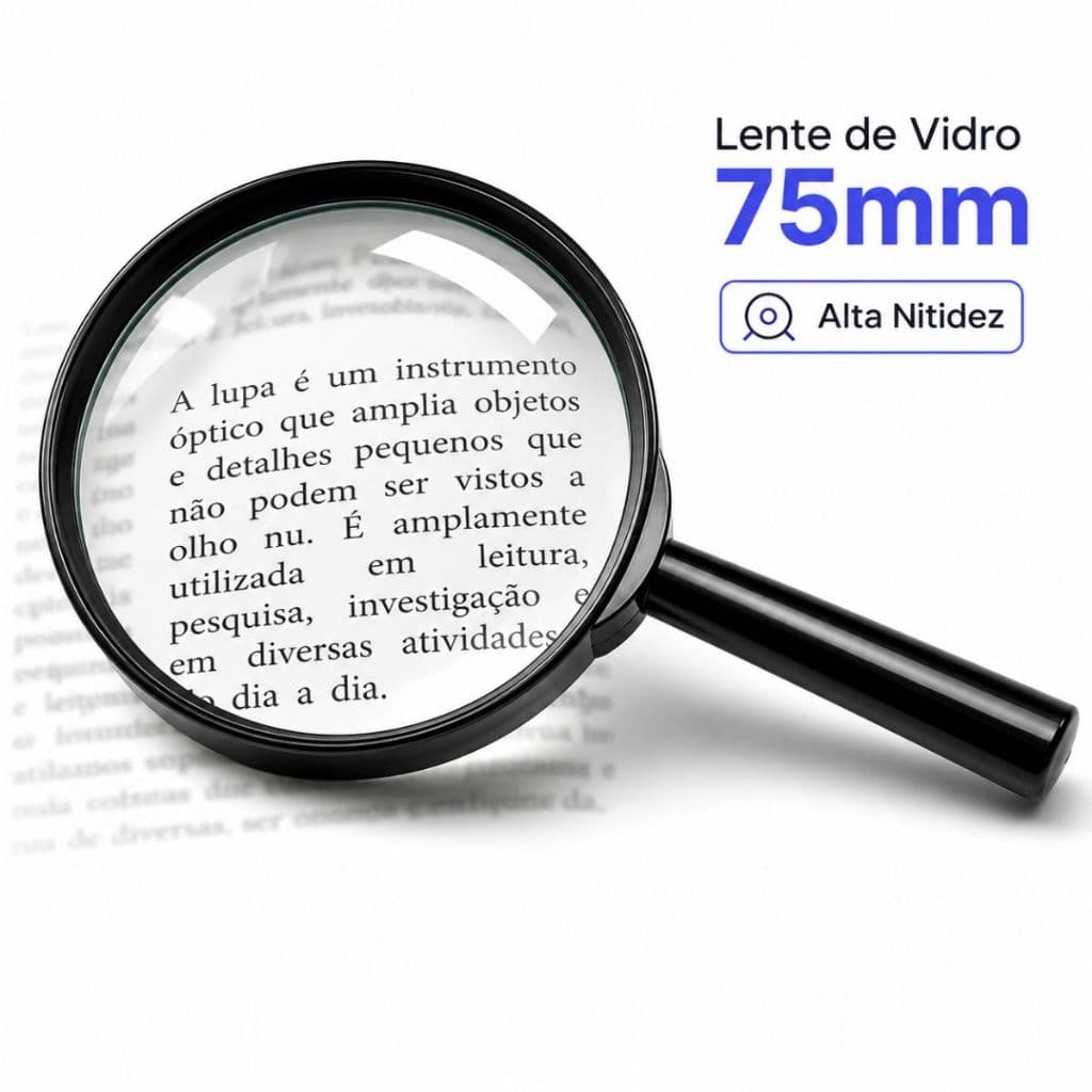 Lupa de Vidro 75mm Para Leitura Ampliação de Letras Pequenas Kit com 1, 2 ou 3 Unidades Portátil
