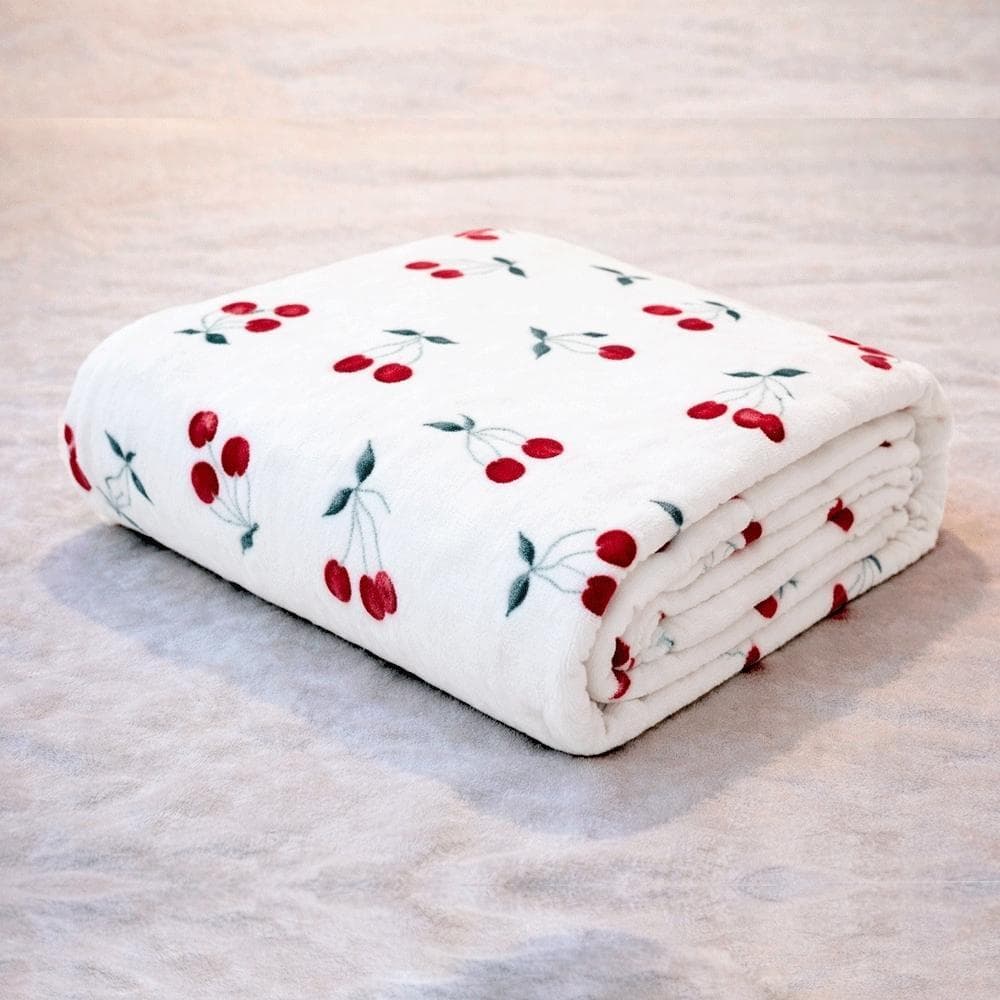 Manta Cobertor Casal Queen Cama Decorativa Cerejas Poliéster Macio Antialérgico Inverno