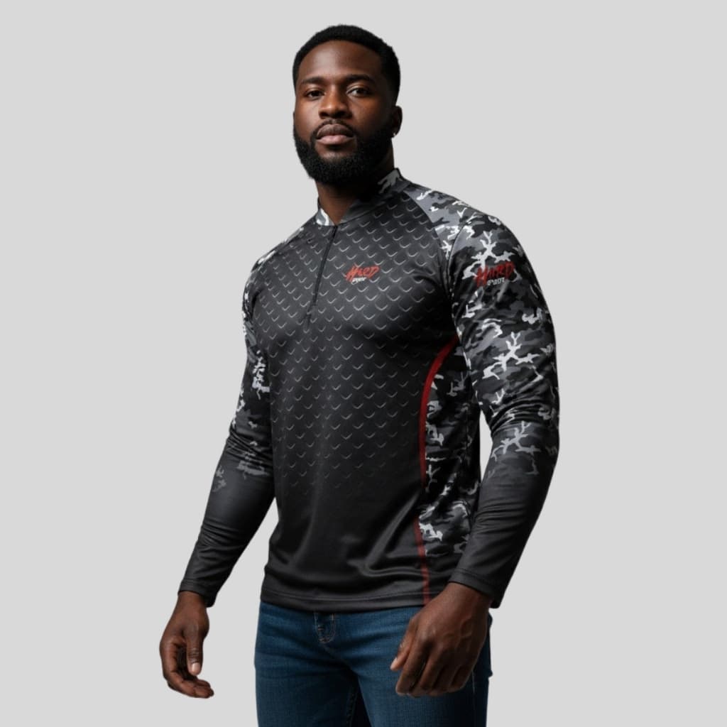 Camisa Hard Sport Camuflado Preto Proteção Solar Uv50+ Dryfit