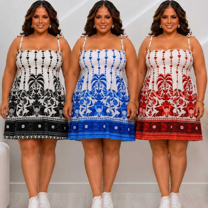 Vestido Curto Plus Size Feminino Verão Estampado Alcinha Tendencia 2026 Modelador Lastec Casual Tomara Que Caia Cedinha