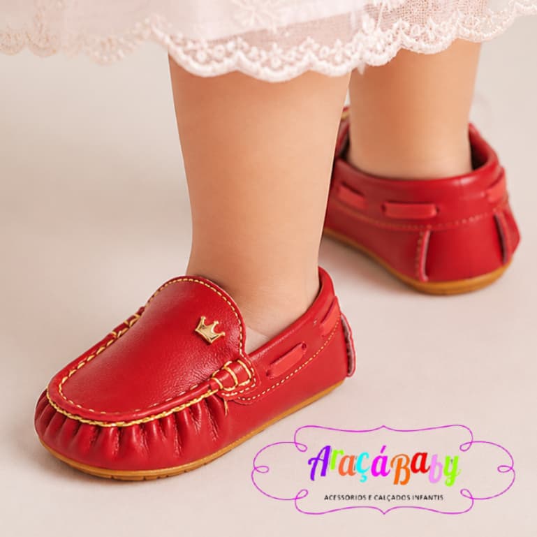 Mocassim feminino menina bebê infantil casual sola anti derrapante