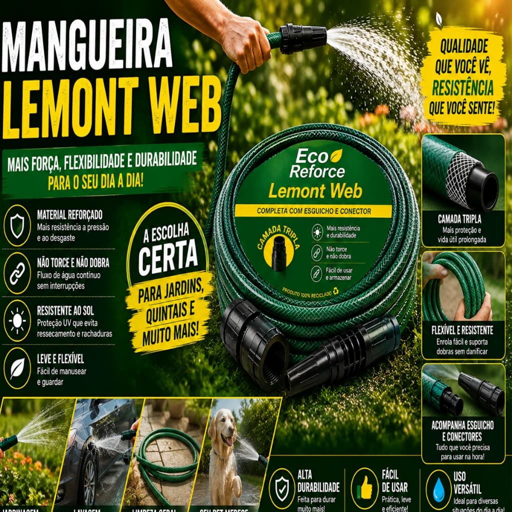 Mangueira Jardim  Metros Com Esguicho Trançada Reforçada Flexível 7/16 Anti Dobra Irrigação Mangueira De Jardim Quintal