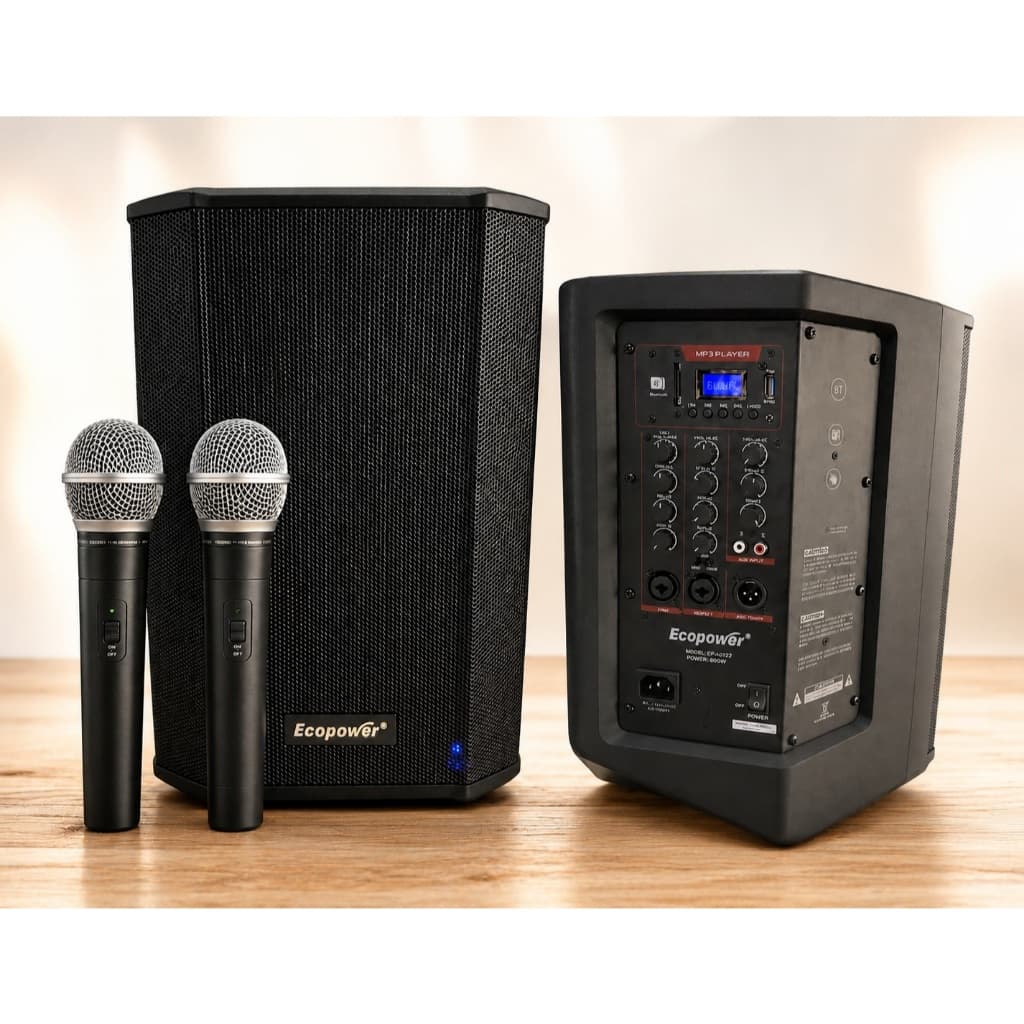 Caixa De Som Ecopower Ep-323 Bluetooth Karaokê 2 Microfone