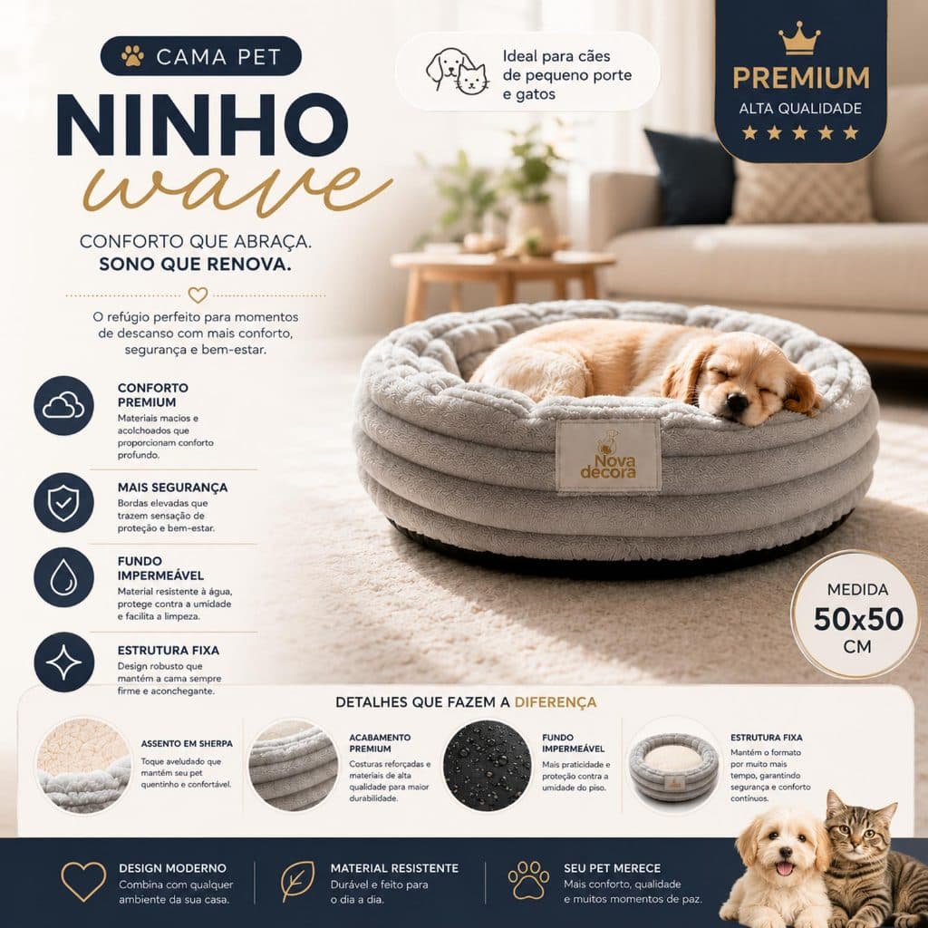 Cama Para Cachorro e Gato Pequeno Ninho Nuvem Caminha Pet Luxo Confortável 50cm - Novadecora