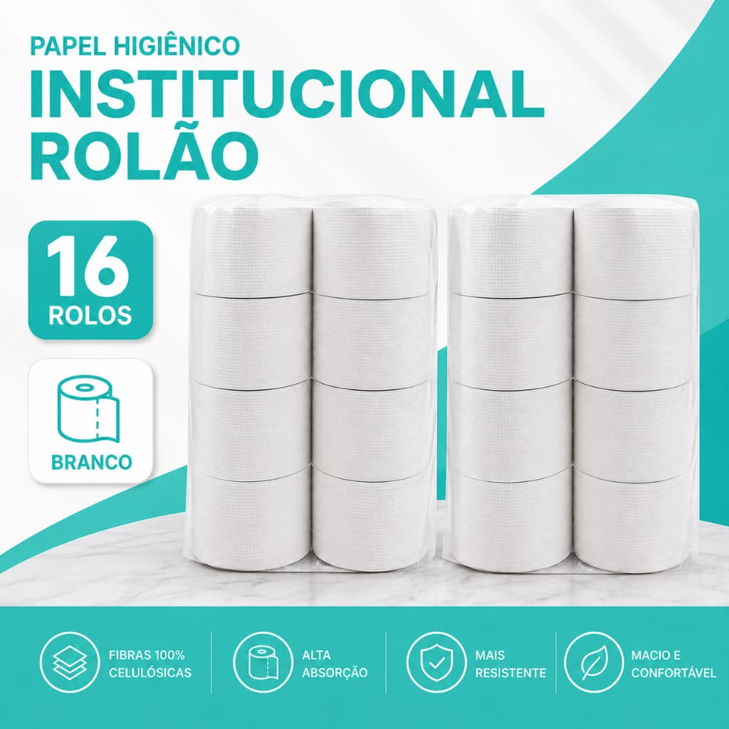 2 Pacotes de Papel Higienico Branco Institucional pct com 16 rolão