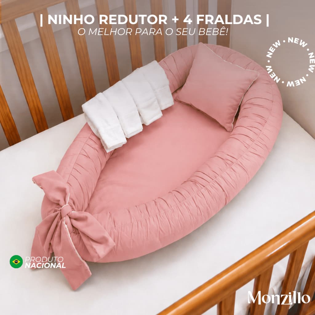 NINHO REDUTOR DE BERÇO | COM ZIPER E REFIL | 4 FRALDINHAS DE BEBE | 400 FIOS
