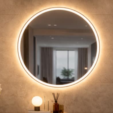 Espelho Redondo Grande Com LED 60x60 Botão Touch 3 Cores Jateado Lapidado Decorativo Banheiro Luxo