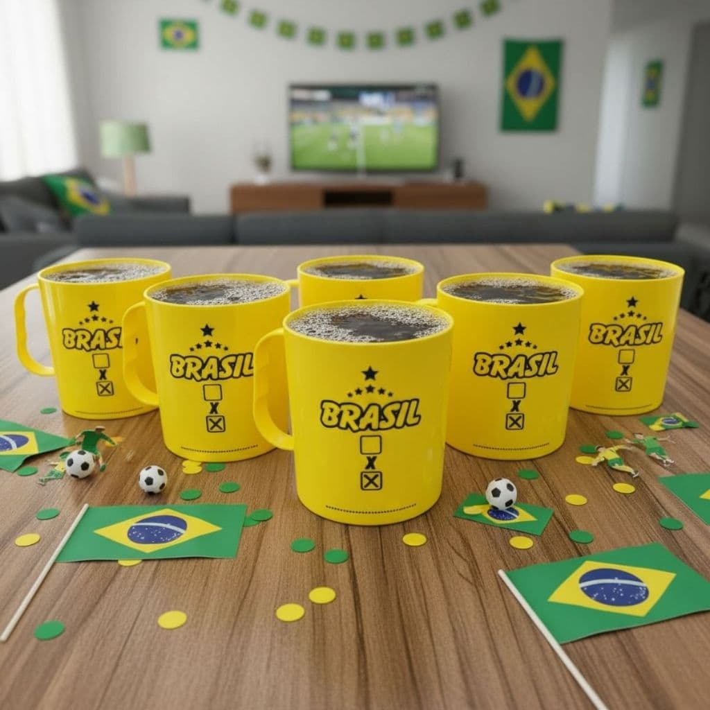 Kit 5 - 50 canecas copa do mundo decoração copa caneca plastica 400 ml Atacado Revenda Personalizada