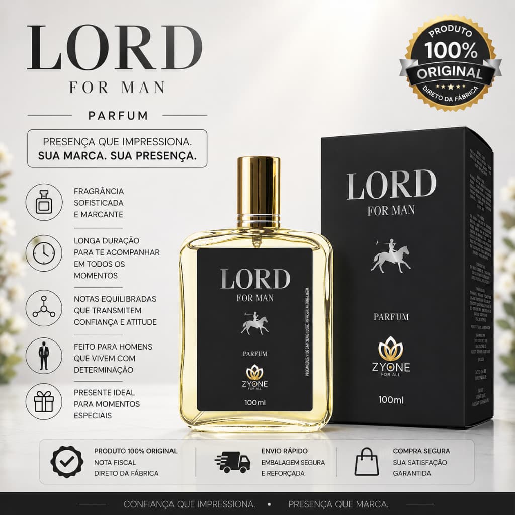 Lord Zyone Cosméticos Masculino Parfum 100ml Alta Fixação 25% Essência Premium