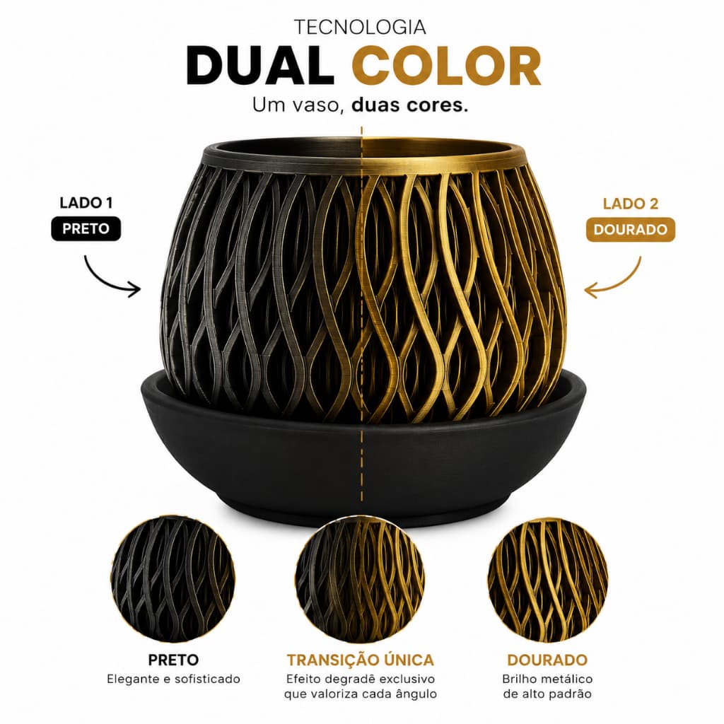 Vaso Decorativo 3D Premium Com Drenagem Inteligente + Pires
