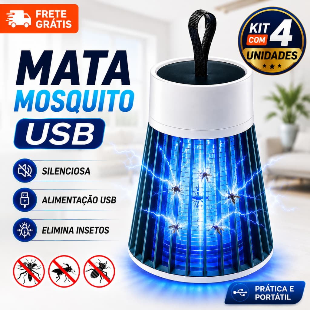 Luminária Portátil Mata Mosquito USB Elétrica Repelente LED Anti Insetos Silenciosa Pernilongo