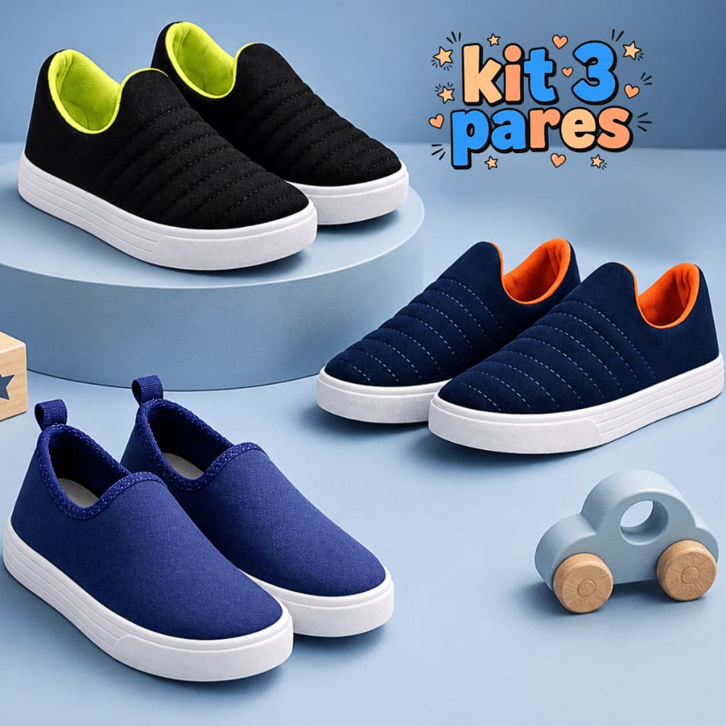 Kit Com 3 e 2 Tênis Infantil Masculino Calce Fácil Confortável