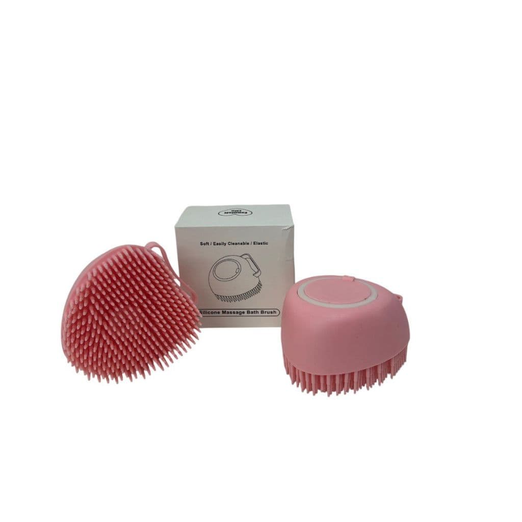 Escova massageadora e esfoliante de silicone para banho e limpeza corporal