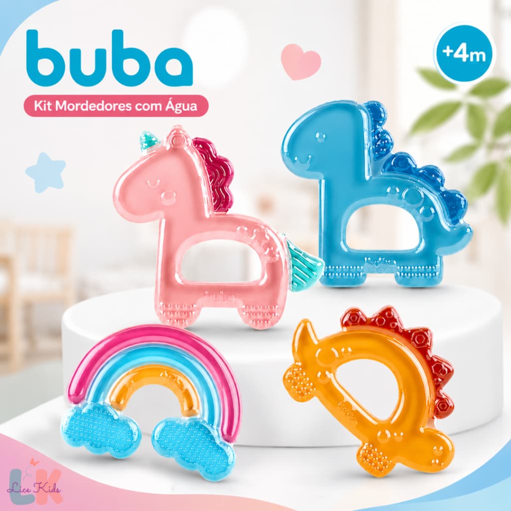 Mordedor Com Água Magic Bebê +4 Meses Alívio Gengiva Textura Macia Dino e Unicornio Buba