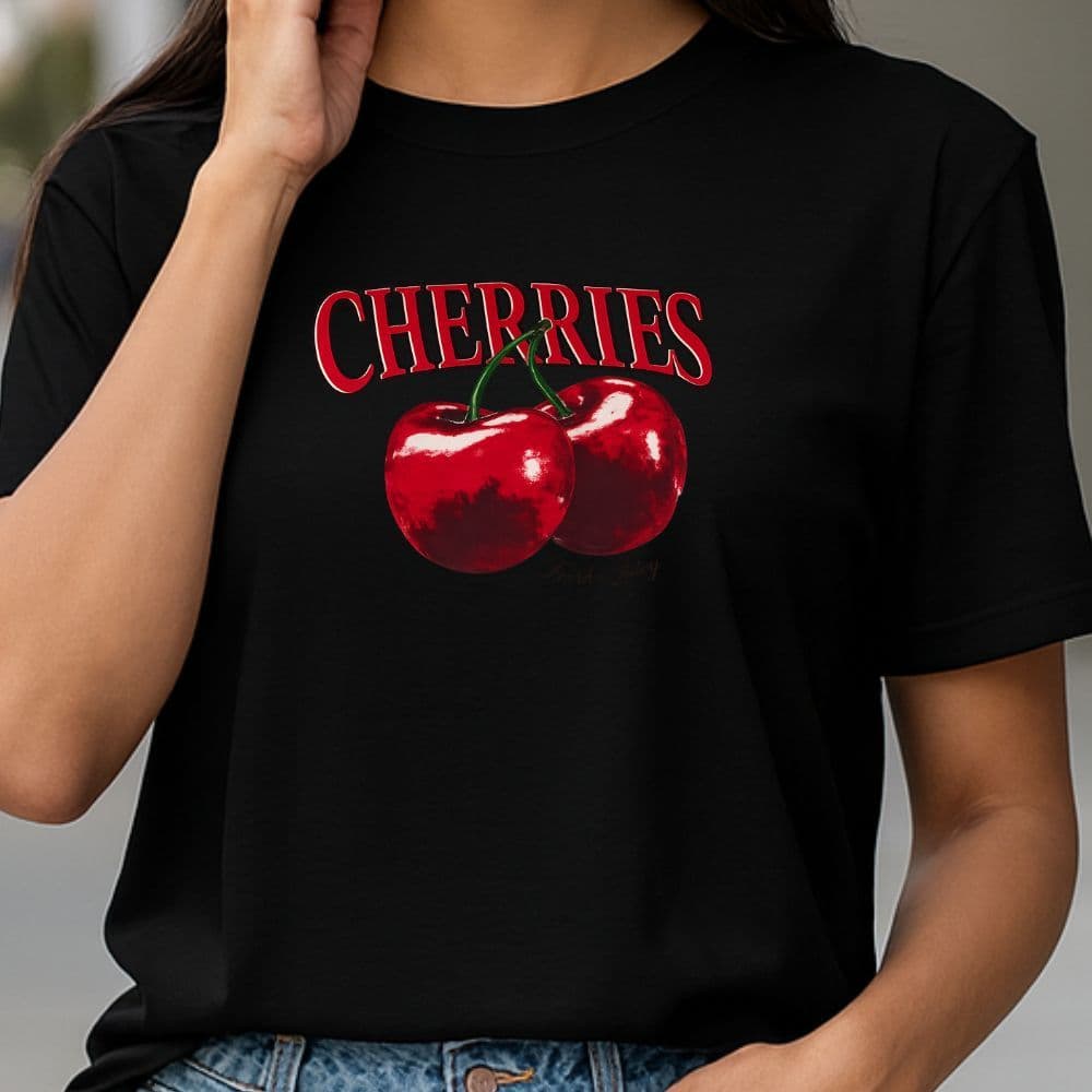 Camiseta Feminina 100% Algodão Bonita Casual Cerejas Cherrys