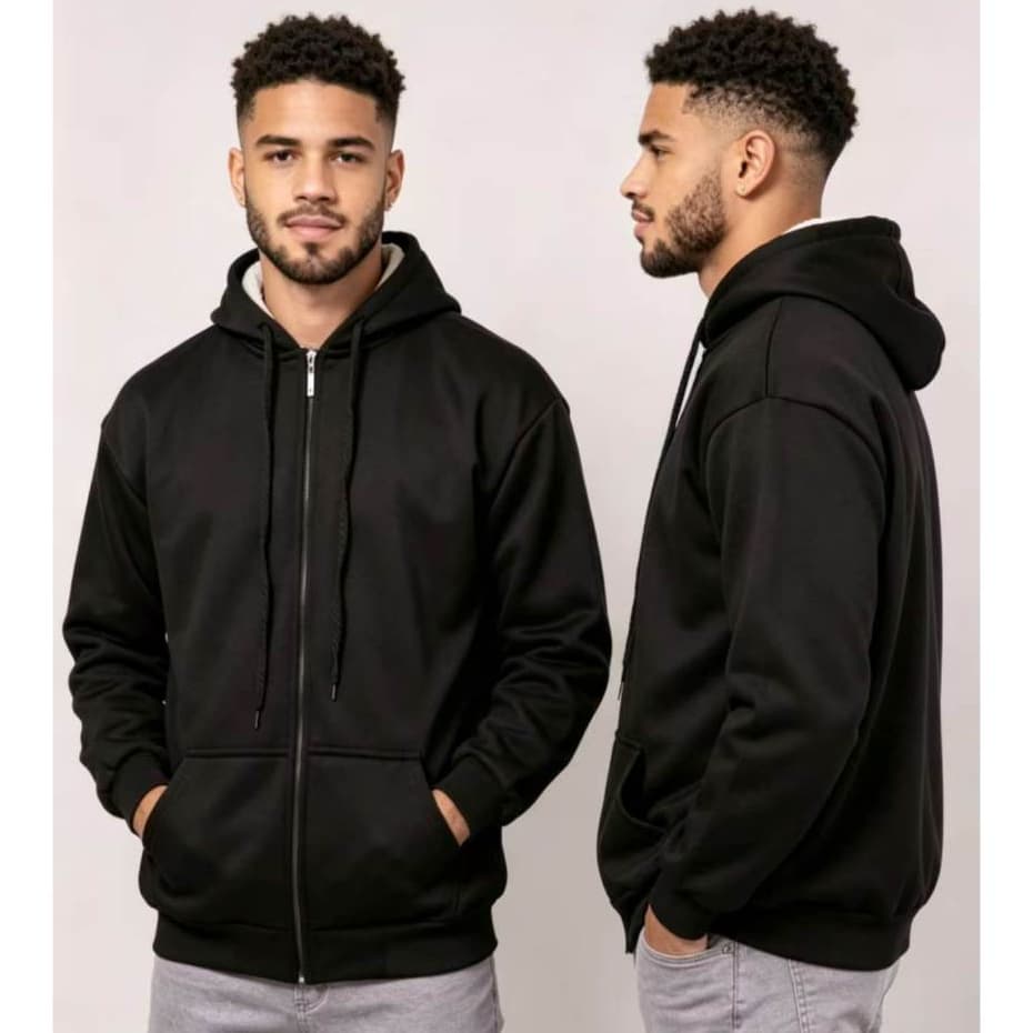 Blusa de Frio Moletom Flanelado LISO Masculino Com Zíper e Capuz