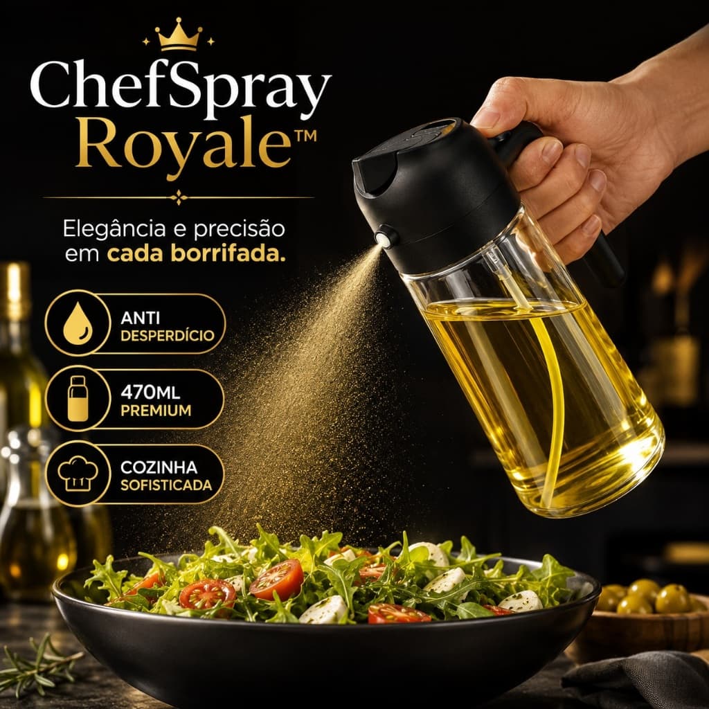 Galeteiro Borrifador de Azeite ChefSpray Royale™ Spray 470ml Vidro Anti Vazamento Salada Churrasco Cozinha Gourmet